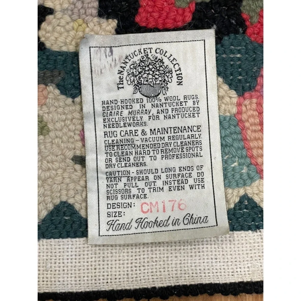 Vintage Claire Murray Bunny Rabbit Strawberry Garden Wool Rug 37 x 31 Lattice